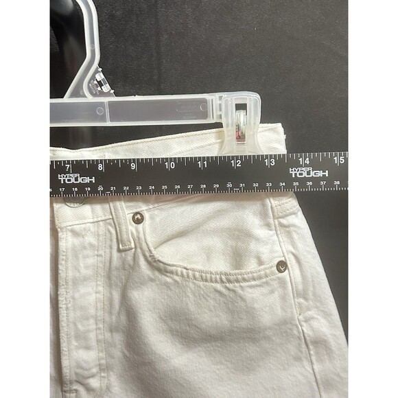 Agolde Womens 23 White Distressed Cotton Low Rise Button Fly Shorts - Picture 2 of 10